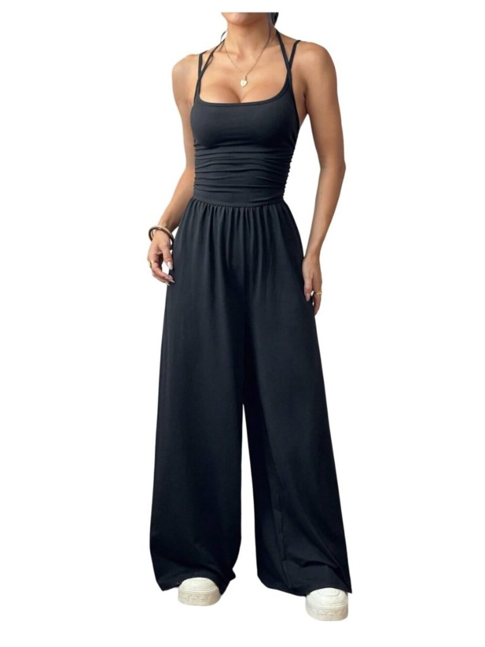 Women's Summer Jumpsuit Romper Spaghetti Strap Wide Leg Baggy Pants